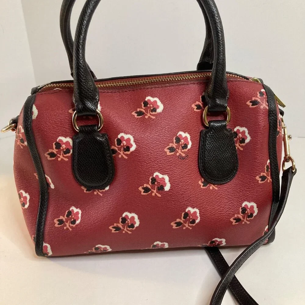 Womens Coach Bramble Rose MIni‎ Bennett Leather Satchel 9.5 x 6.5 x 4.5